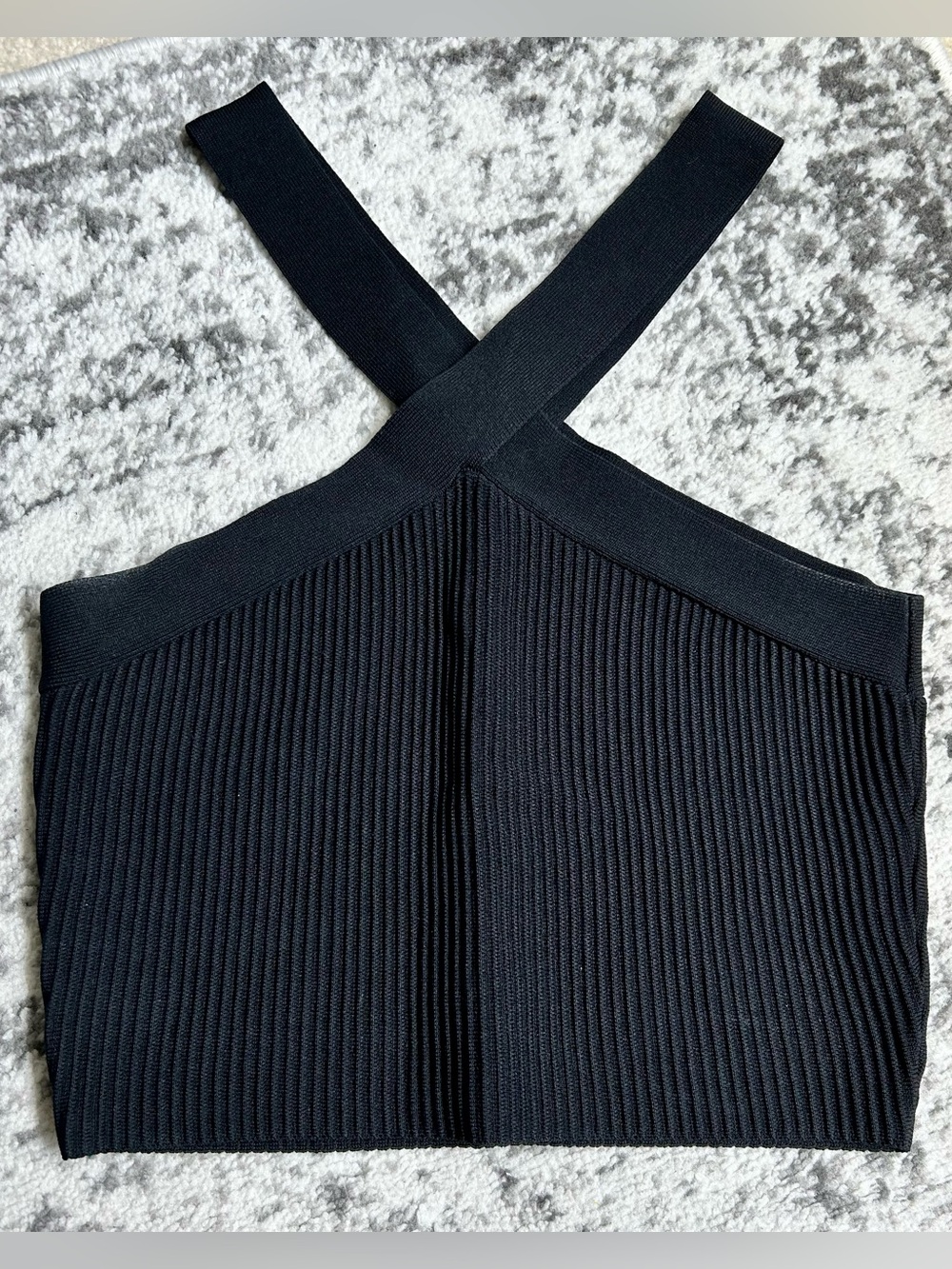 Black Ribbed Cross Strap Crop Tank Top